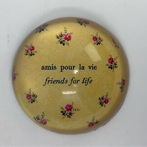 Sugarboo & Co Friends For Life Dome Paperweight Yellow W Pink Roses 4” x 2”